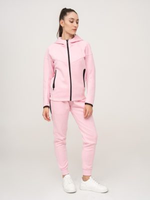 Pink essential sports cotton fleece tracksuit