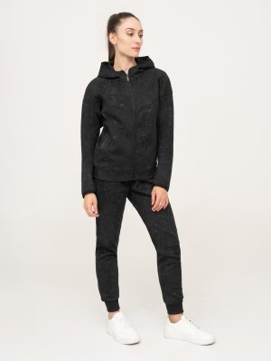 Black essential sports cotton fleece tracksuit