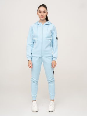 Baby blue essential pocket cotton fleece tracksuit