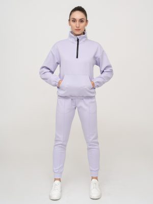 Mauve half zip cotton fleece tracksuit