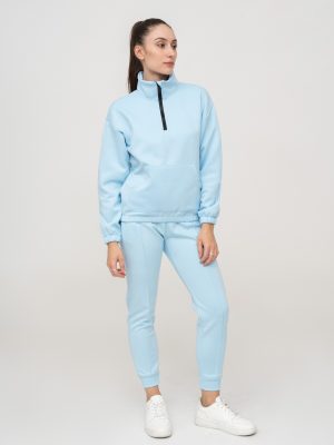 blue half zip cotton fleece tracksuit