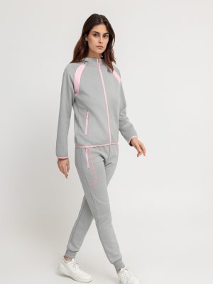 Gray comfy cotton fleece zipped tracksuit