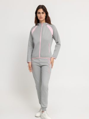 Gray comfy cotton fleece zipped tracksuit