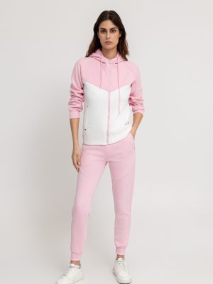 Pink comfy cotton fleece zipped tracksuit