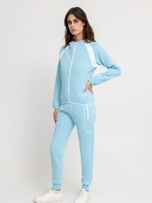 Baba blue comfy cotton fleece zipped tracksuit